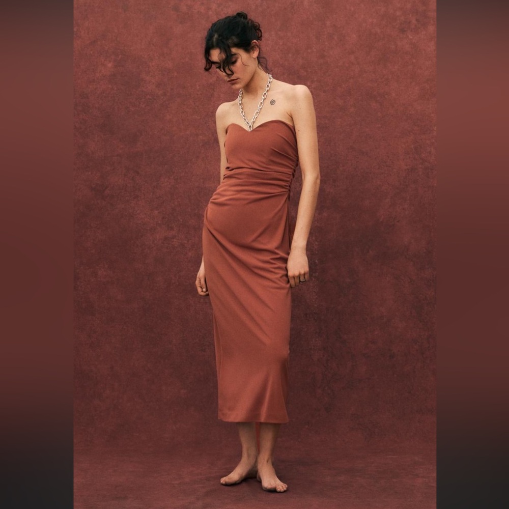 New Zara Elegant Rust Midi Dress Size Medium